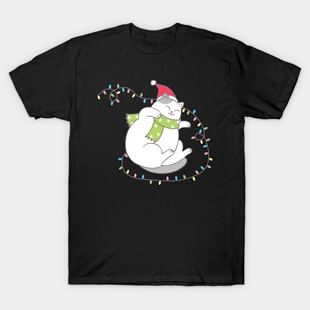 Sleeping Christmas Lights Cat T-Shirt by TomCage